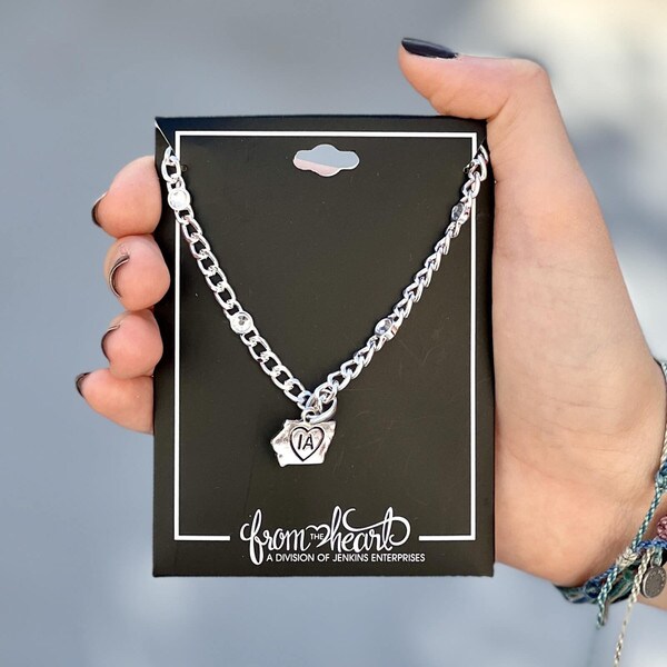 State of Iowa Lydia Silver Necklace